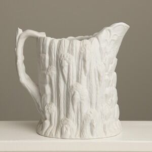 MMA White Bisque Porcelain Waterfall Bois Pitcher Art Pottery CottageCore Earthy